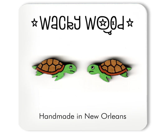 Turtle Earrings, Animal Earrings, Fun Gift, Stud Earrings, Novelty Earrings, Wooden Earring
