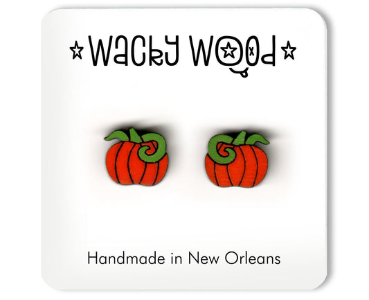 Pumpkin Earring, Halloween Earrings, Fun Gift, Stud Earrings, Novelty Earrings, Wooden Earring
