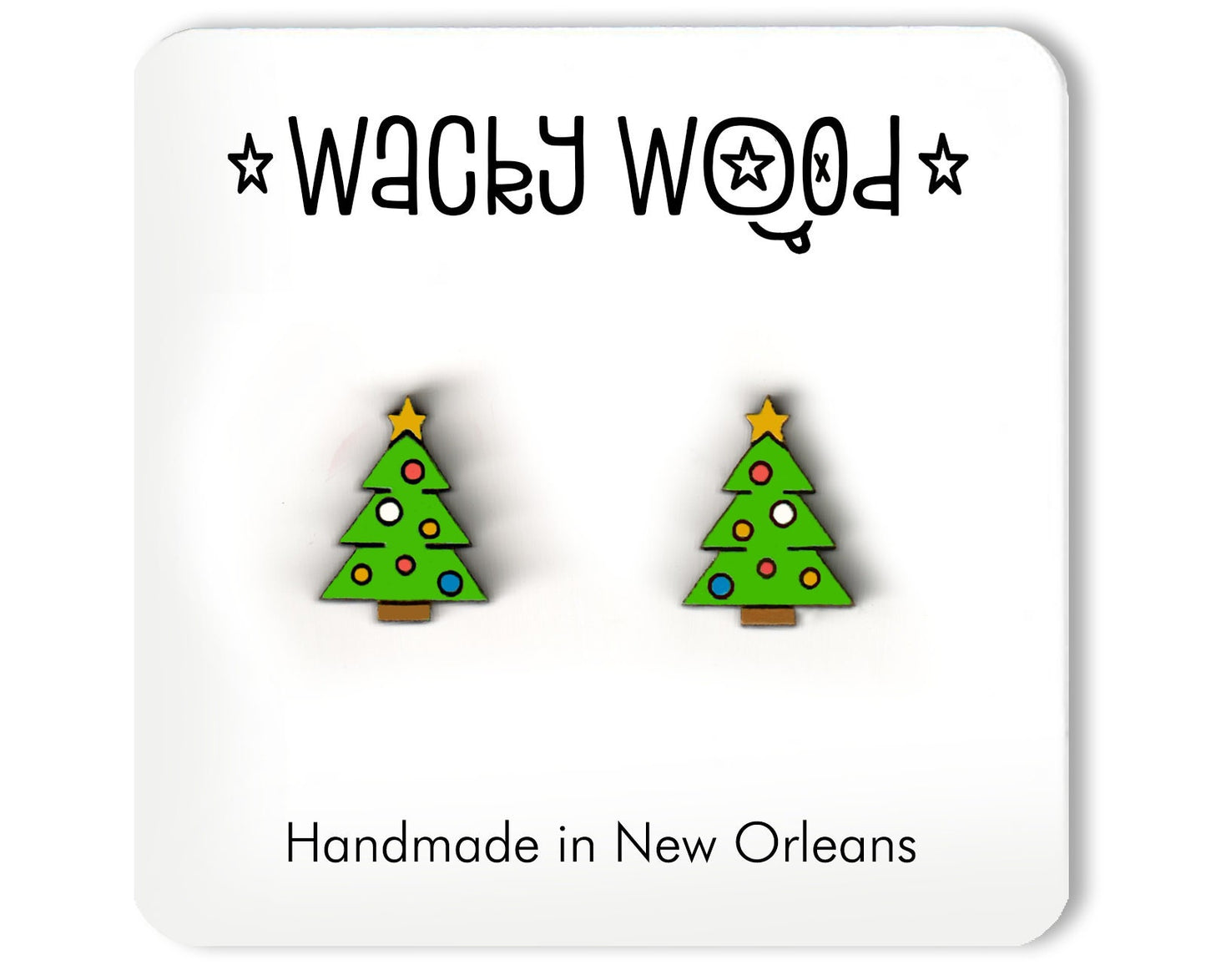 Christmas tree earrings, Fun Gift, Stud Earrings, Novelty Earrings, Wooden Earring