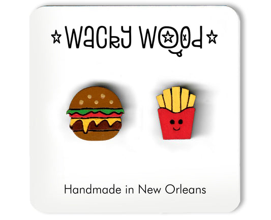Burger and Fries Earrings, Cheeseburger Earrings, Fries Earrings, Food Earrings, Fun Gift, Stud Earrings